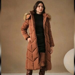 Brown Quilted Long Puffer Coat